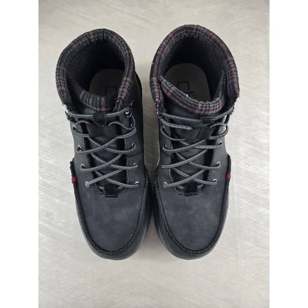 Hey Dude Scott Grip Mens Black Grey Flannel Lined Water Resistant Boots SIZE 10